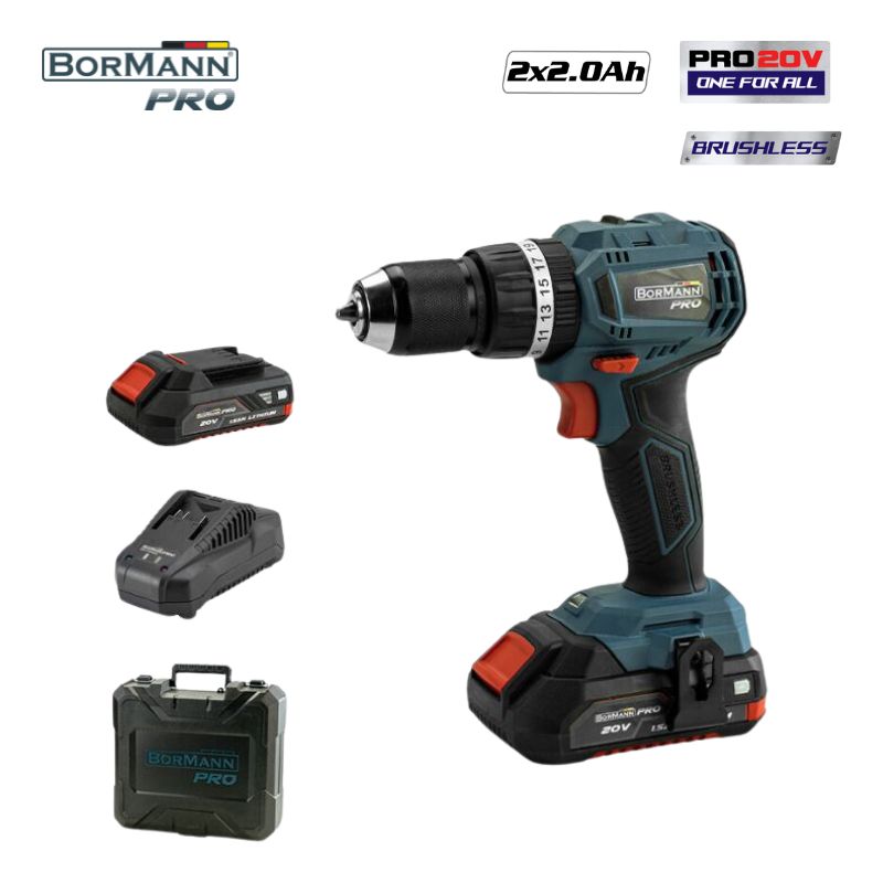 Trapano avvitatore a percussione con 2 batterie al litio Bormann BBP5144 20 V