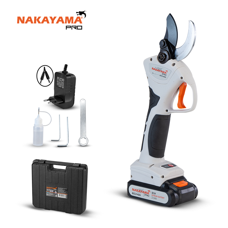 Forbici elettriche da potatura a batteria NAKAYAMA EC1400 con 1 batteria da 2 Ah